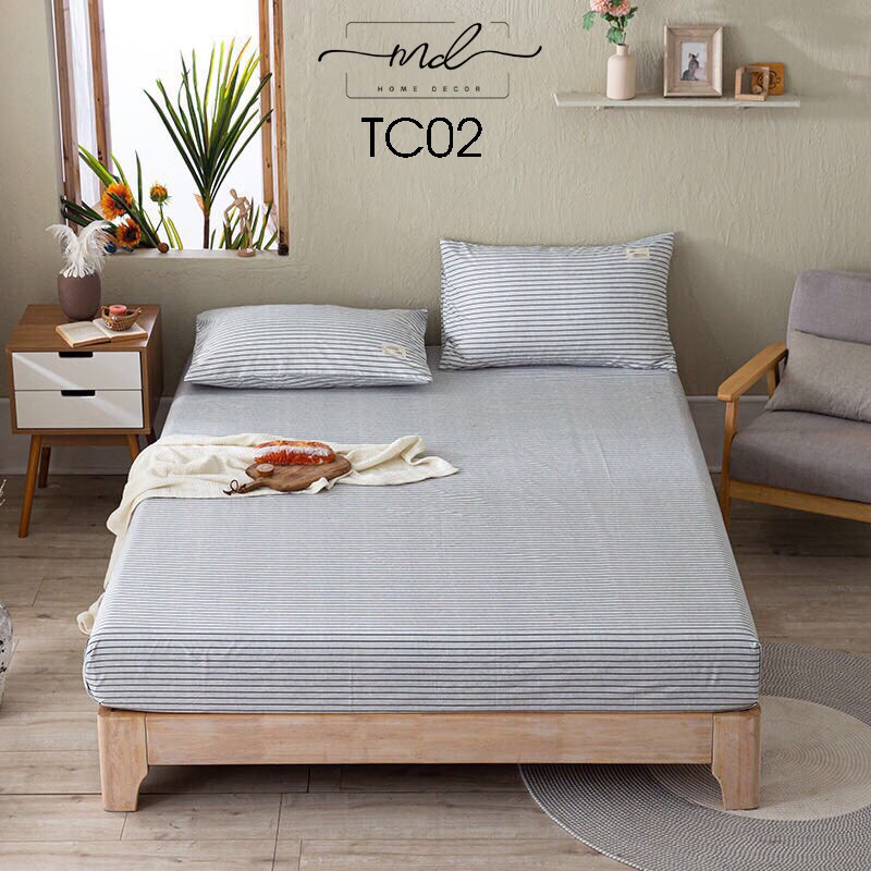 Bộ 1 ga 2 vỏ gối, chất liệu Cotton tici MD.Decor - Chăn ga gối siêu đẹp miễn phí bo chun mọi kích thước