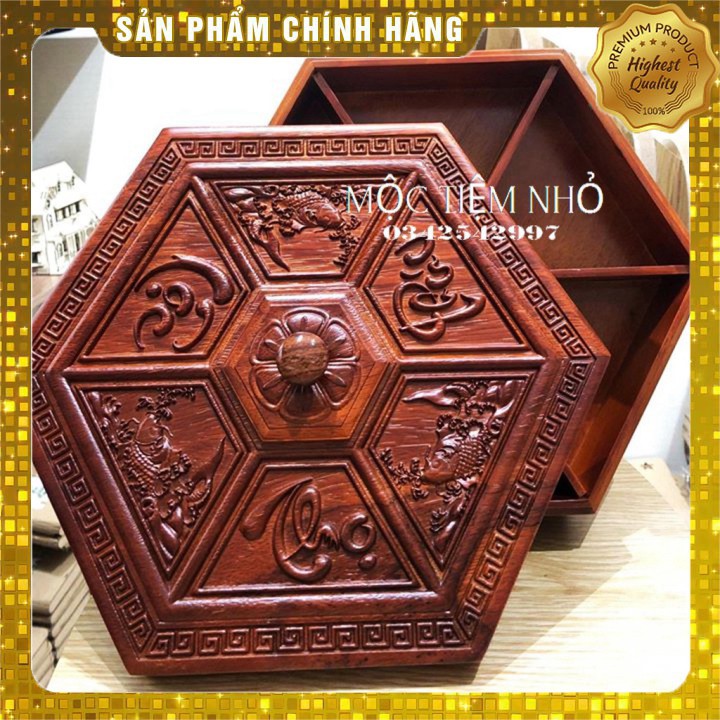 Khay đựng mứt tết sang trọng Phúc Lộc Thọ - Hộp mứt bằng gỗ hương cao cấp