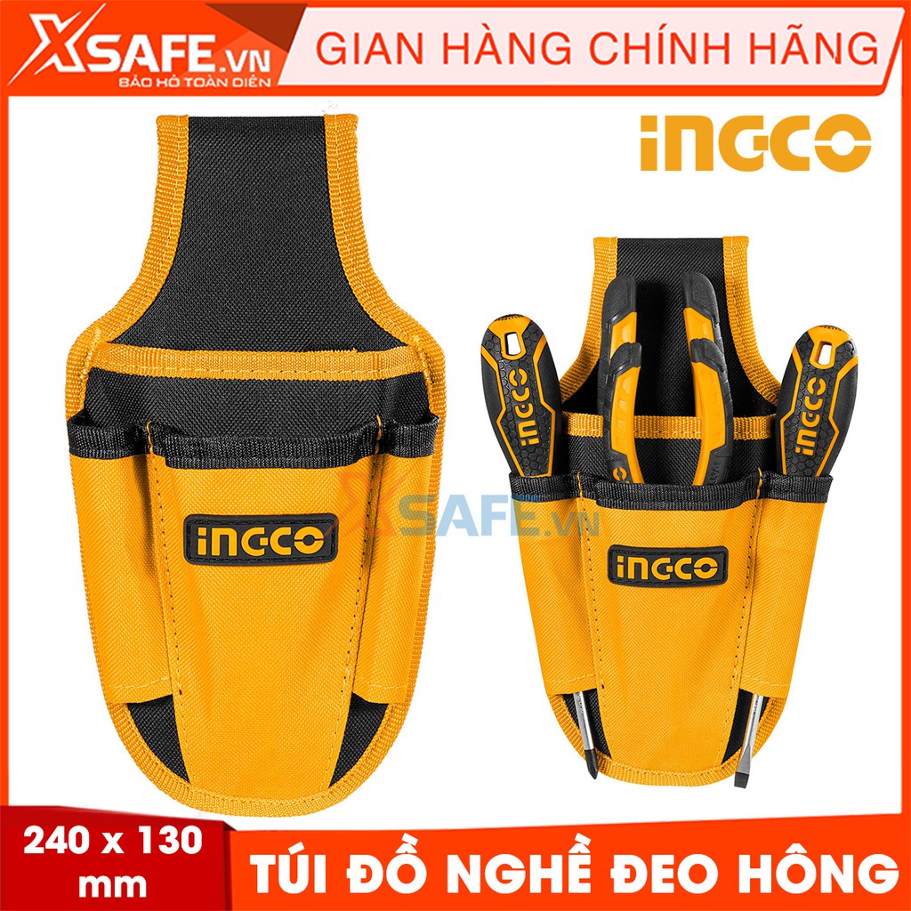 Túi dụng cụ đeo hông Ingco HTBP04011 4 ngăn, tải trọng 5kg, giỏ đựng đồ nghề năng cơ khí, điện lạnh, công trình,vải poly
