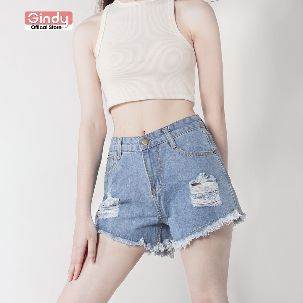 Quần short jeans nữ GINDY trơn mềm dáng ngắn thời trang phong cách trẻ trung năng động Q7105