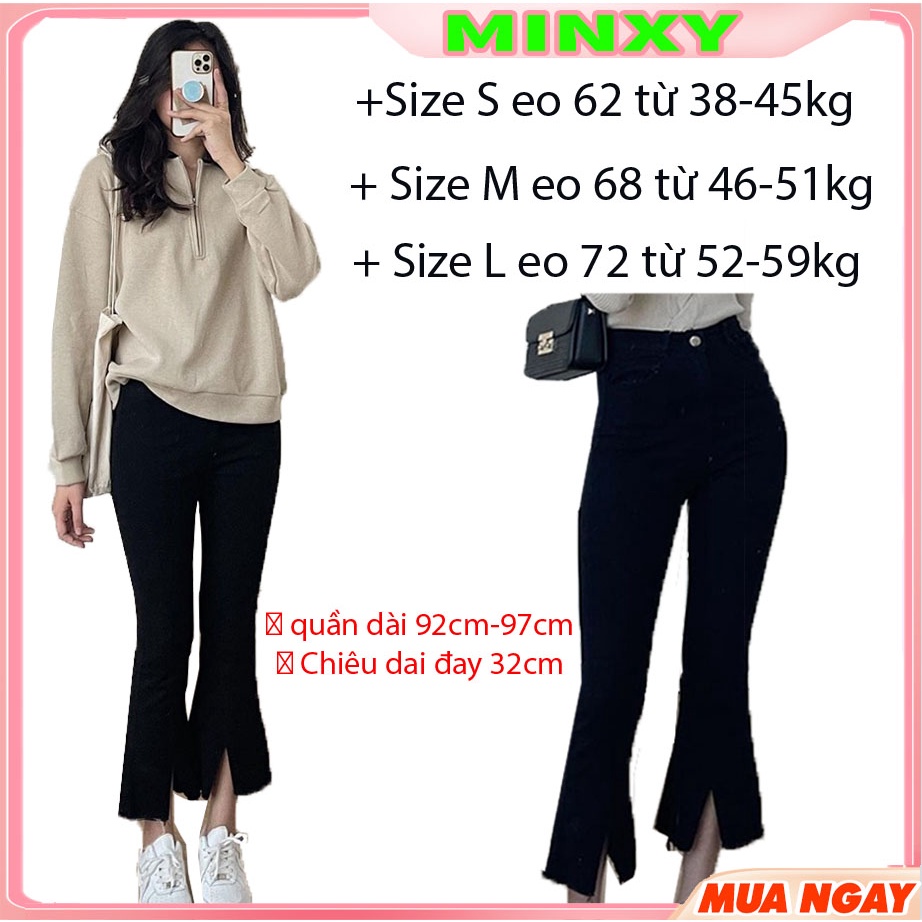 Quần jean bò ống loe đen xẻ gấu cạp cao hách dáng chất jeans co giãn thoải mái gấu tua cá tính phong cách hàn quốc