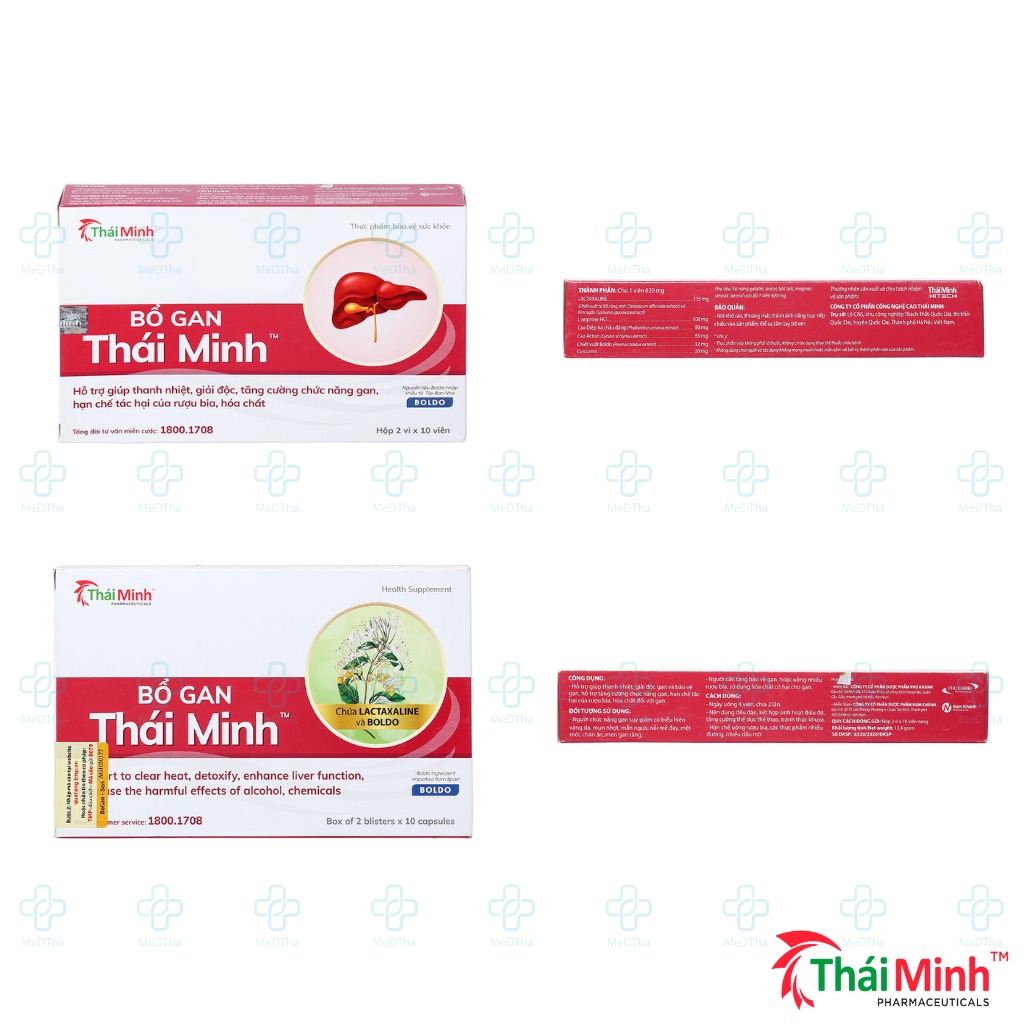 Bổ gan Thái Minh - Giải Độc Gan, Mát Gan, Bồ Công Anh, Arginine, Diệp Hạ Châu (Hộp 20 Viên) [Chính Hãng]