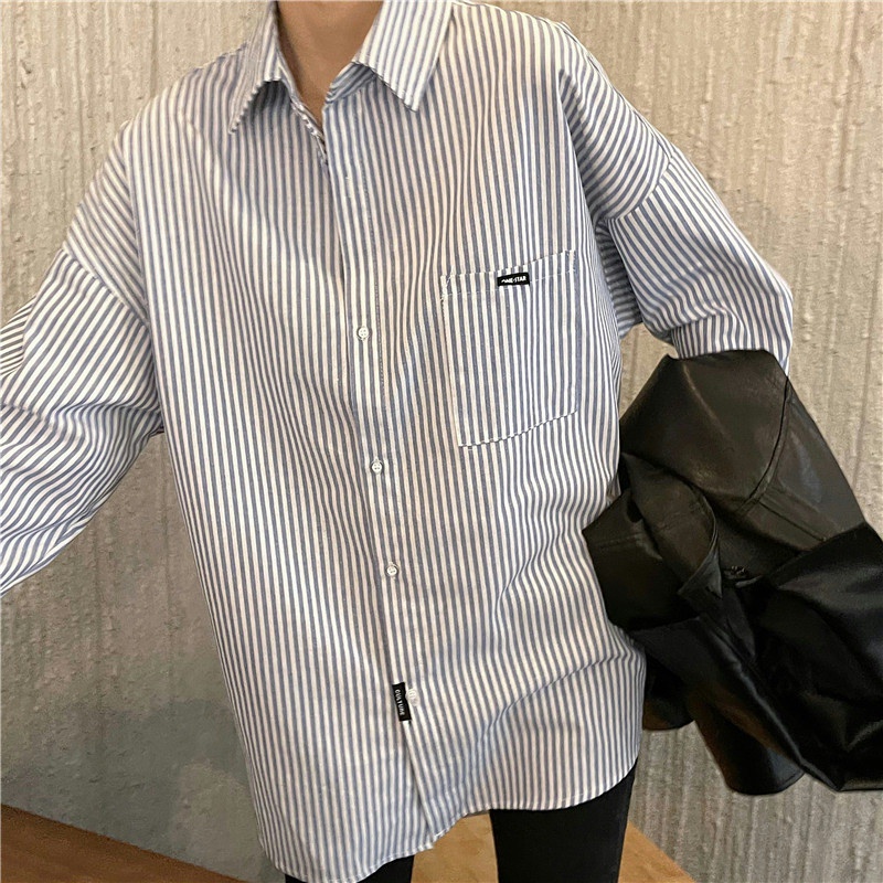 Áo sơ mi tay dài dáng rộng kẻ sọc kiểu Hàn Quốc cá tính