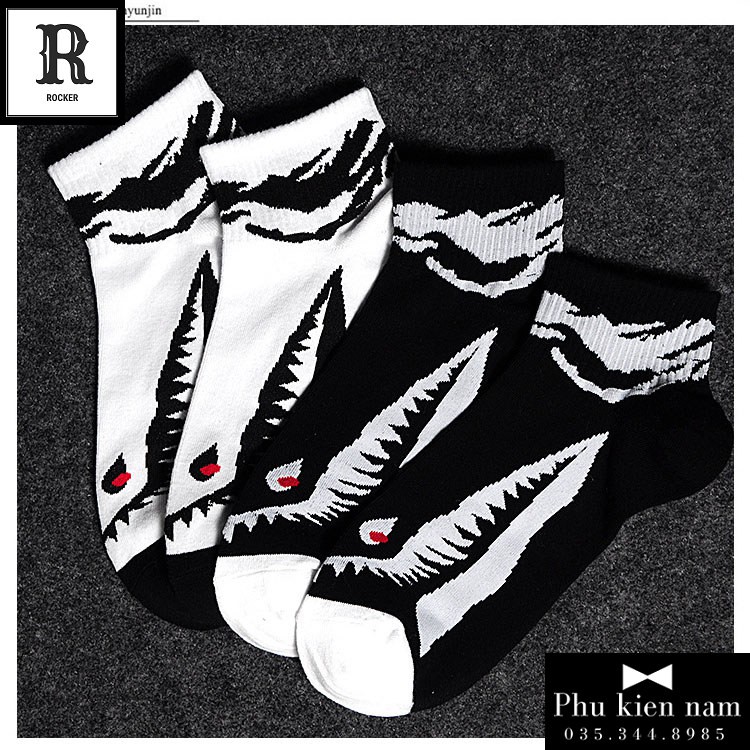 Tất Nam Nữ Cổ Cao Freesize 100% Ảnh Thật BAPE cá mập T054