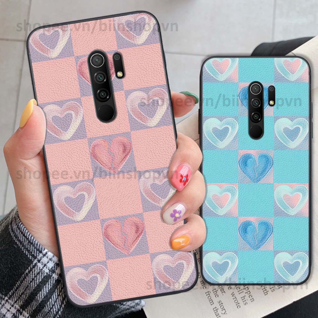 Ốp Xiaomi Redmi 9 caro trái tim nhiều màu sắc, đầy cá tính, khẳng định phong cách