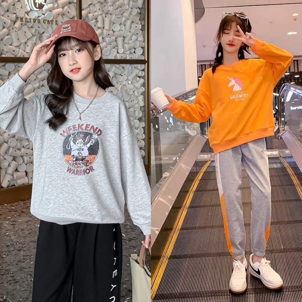 Bộ quần áo nỉ thu đông &quot;WEEKUNI&quot; 14-45kg cho bé gái 4-15 tuổi. Thiết kế đẹp, vải dày dặn. G43