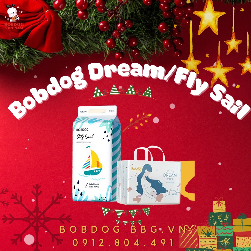 Tã dán/quần Bobdog Dream/Fly Sail size 𝐌𝟑𝟔/𝐋𝟑𝟒/𝐗𝐋𝟑𝟐/𝐗𝐗𝐋𝟑𝟎 𝐦𝐢𝐞̂́𝐧𝐠