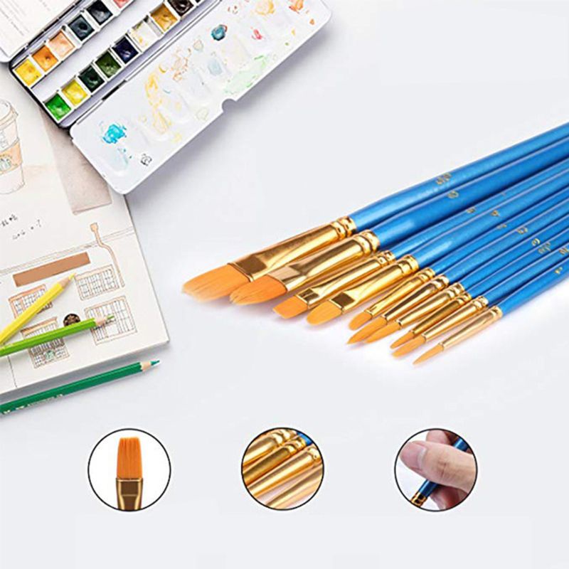 Bộ 10 Cọ Vẽ Tranh Chuyên Nghiệp Cho Người Mới Bắt Đầu