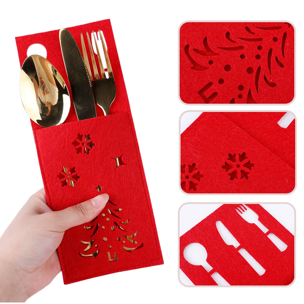 Set 4 Túi Đựng Muỗng Nĩa Bằng Vải Không Dệt Hình Hoa Tuyết Giáng Sinh Năm Mới