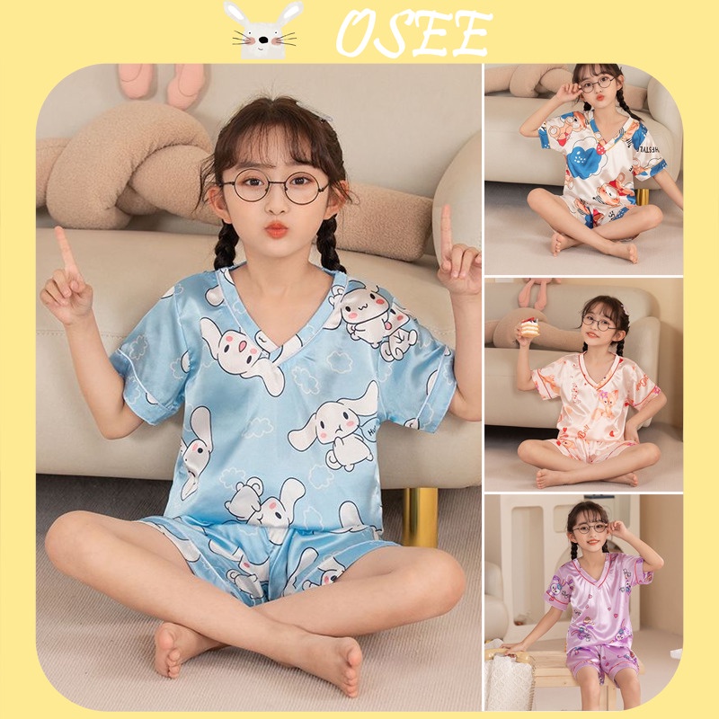 Bộ Đồ Ngủ Ngắn Tay Vải Lụa satin Mềm Mại Hình Pikachu Nhẹ Nhàng Có Thể Mặc Ở Ngoài Trời Dễ Thương Cho Bé Gái