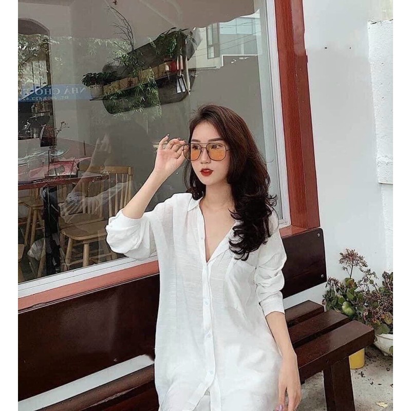 ÁO SƠ MI ĐŨI LỤA OVERSIZE CÓ TÚI NGỰC SWEET (Ảnh thật )