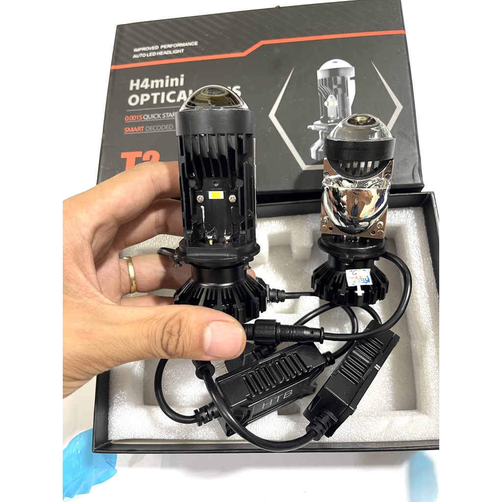 Đèn Pha LED Bi Cầu Mini H4 T2 Mẫu 2022 Pro Kính Tím Lắp Ô tô, Xe Máy 50w