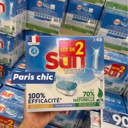 Viên rửa bát Sun chính hãng hiệu quả lành tính hàng Pháp Tout en Un
