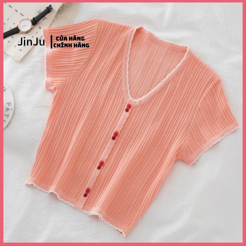 Áo croptop nữ, áo croptop kiểu dáng ôm hàn quốc tay ngắn chất len tăm co dãn one size-JinJu | BigBuy360 - bigbuy360.vn