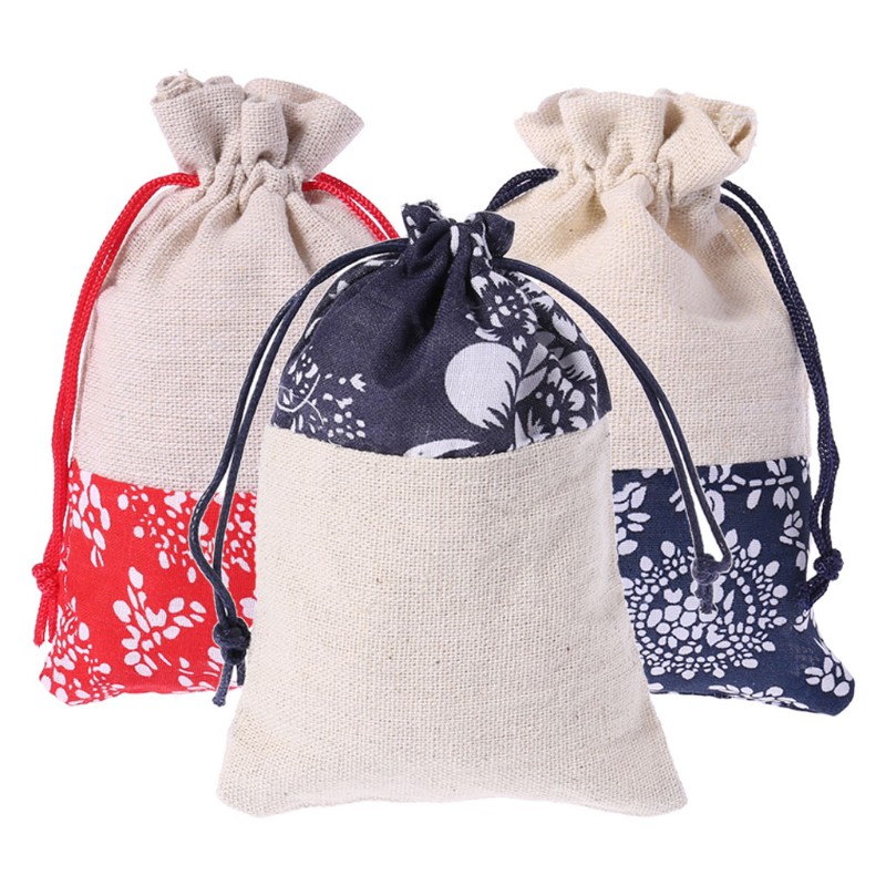 Túi rút dây bằng vải cotton lanh dùng để đựng trang sức/làm quà tặng