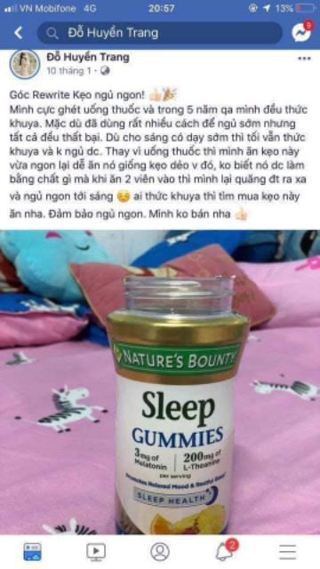 Hộp kẹo dẻo trái cây Sleep Gummies Nature Bounty 60 cái