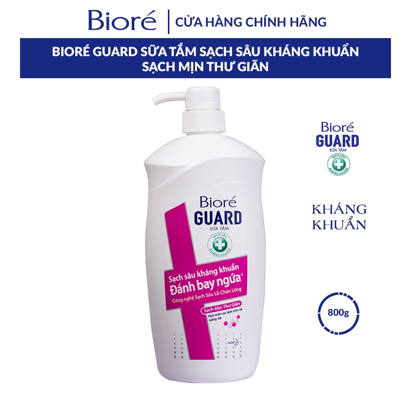 Sữa Tắm Sạch Sâu Kháng Khuẩn Sạch Mịn Thư Giãn Biore Guard 800g Tặng 1 Chai 220g