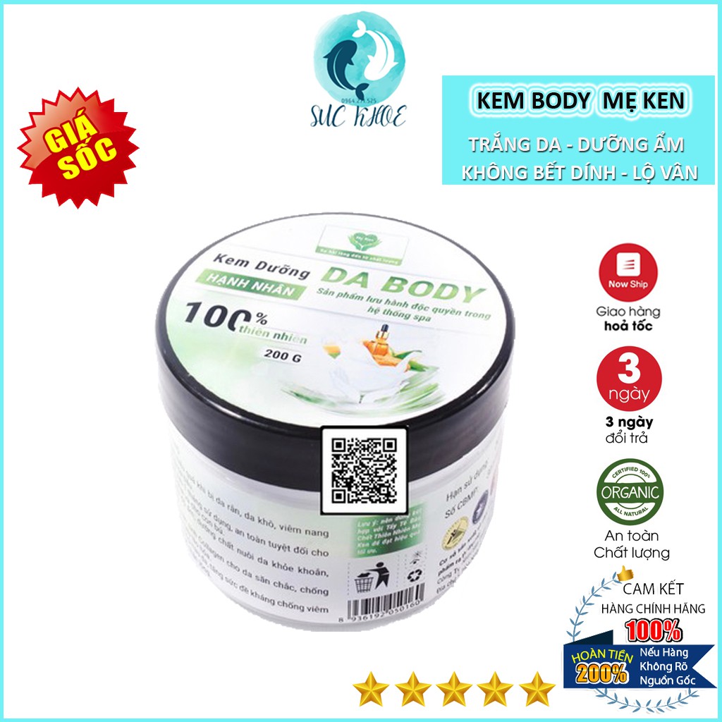 Kem Body Trắng Da Hạnh Nhân Mẹ Ken 200gr [Dưỡng Thể Trắng Da Hỗ Trợ Rạn Da, Khô Da Và Chống Nắng Mộc Thiên]