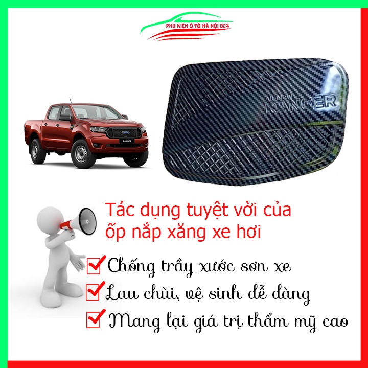 Ốp nắp xăng Ranger 2014-2021 vân cacbon bảo vệ chống trầy trang trí ô tô