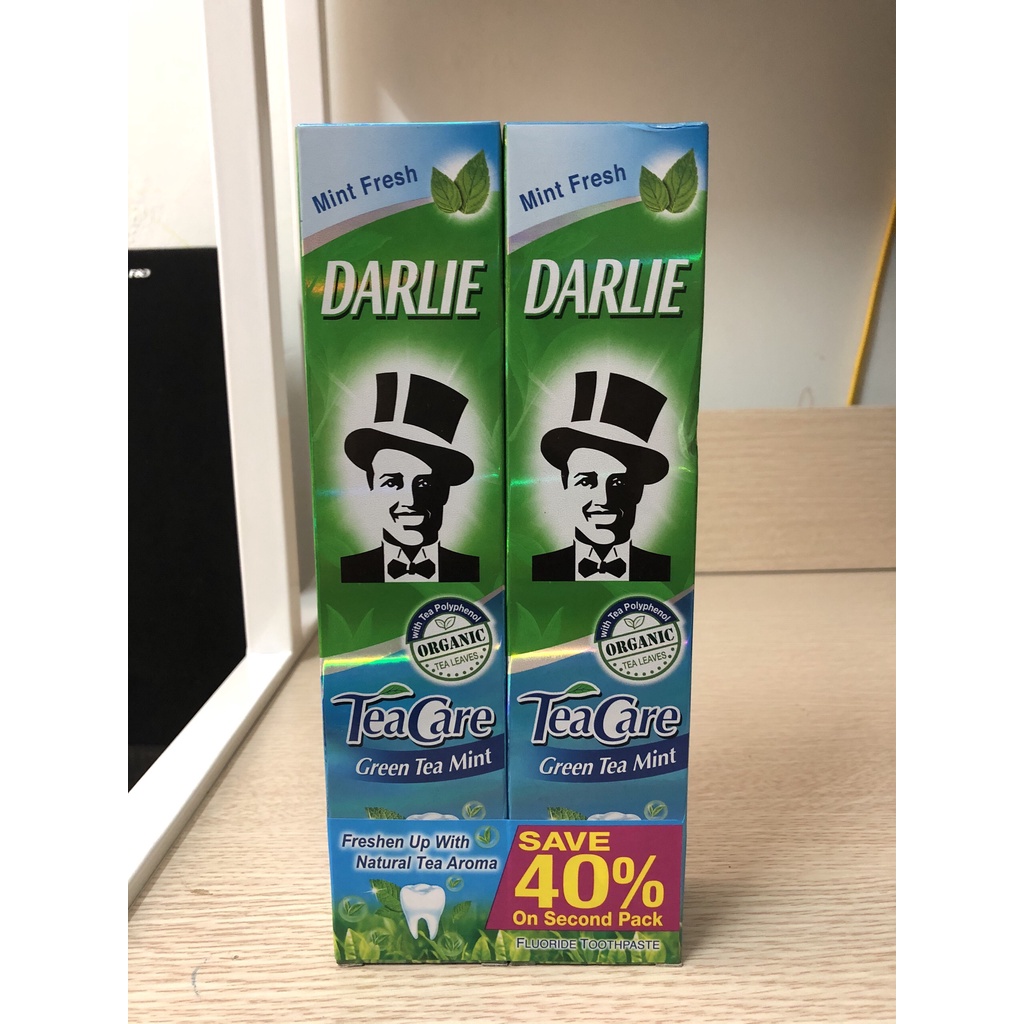 COMBO 2 Tuýt Kem Đánh Răng Darlie Tea Care 160g &amp; Charcoal Clean 140g.