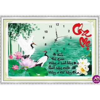 Tranh đính đá đồng hồ cha mẹ df165 75x50cm chưa đính