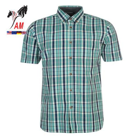 [Cotton 100% ] Áo Sơ Mi Nam Ngắn Tay Pierre Cardin Check Short Shirt Mens (Greenn/Blue/Wht - Size EU - Xách tay UK)