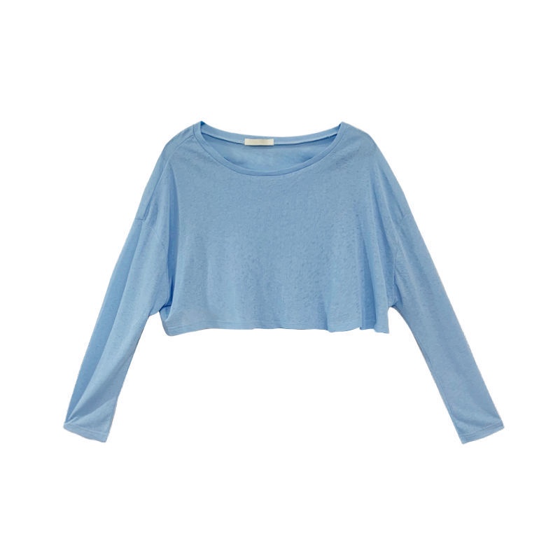 Áo Thun Dệt Kim Tay Dài Cổ Tròn Dáng Ngắn Thời Trang Mùa Hè Quyến Rũ Cho Nữ