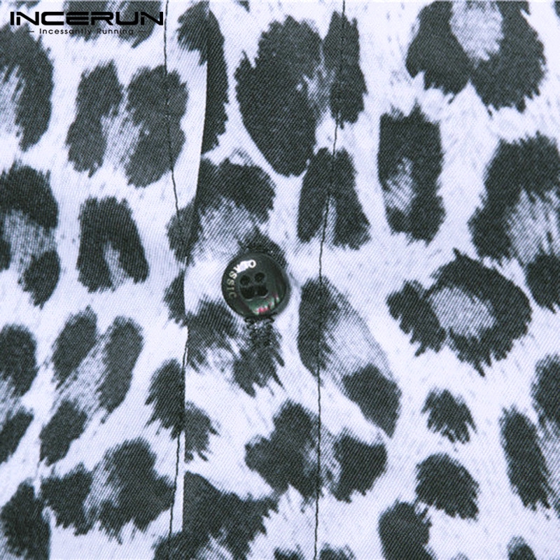 Áo Sơ Mi INCERUN Tay Dài Hoạ Tiết Da Báo Thời Trang Nam