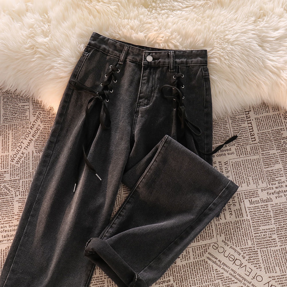 Dark Gray High Waisted Long Jeans Spring Autumn Fashion For Women 2022