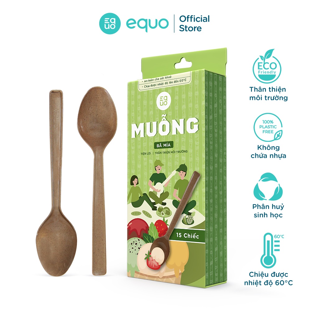 Muỗng bã mía EQUO phân hủy hoàn toàn hộp 15 chiếc kích thước 164x35mm