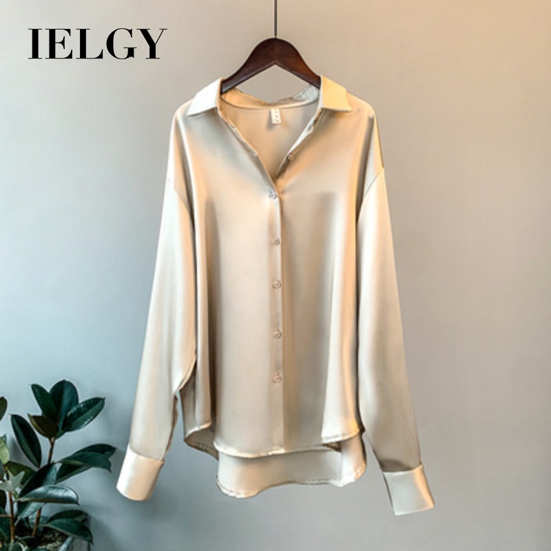Áo sơ mi IELGY tay dài vải satin phong cách Hong Kong cổ điển thời trang cho nữ