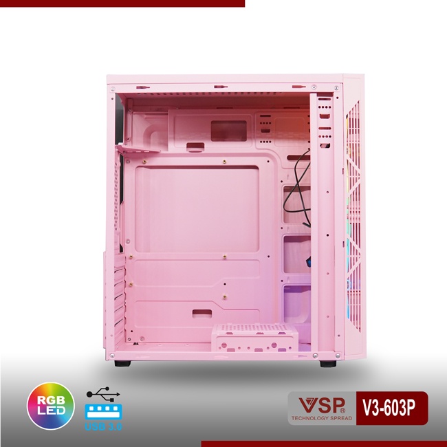 Vỏ máy tính Case VSP V3 603P (HỒNG) (ATX,MATX) Gaming