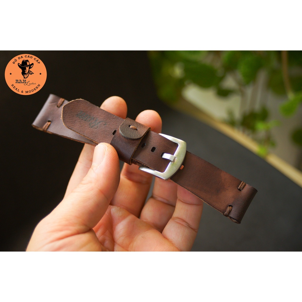 Dây đồng hồ da bò màu nâu đậm - RAM Leather V3 Vegtan Bền Đẹp