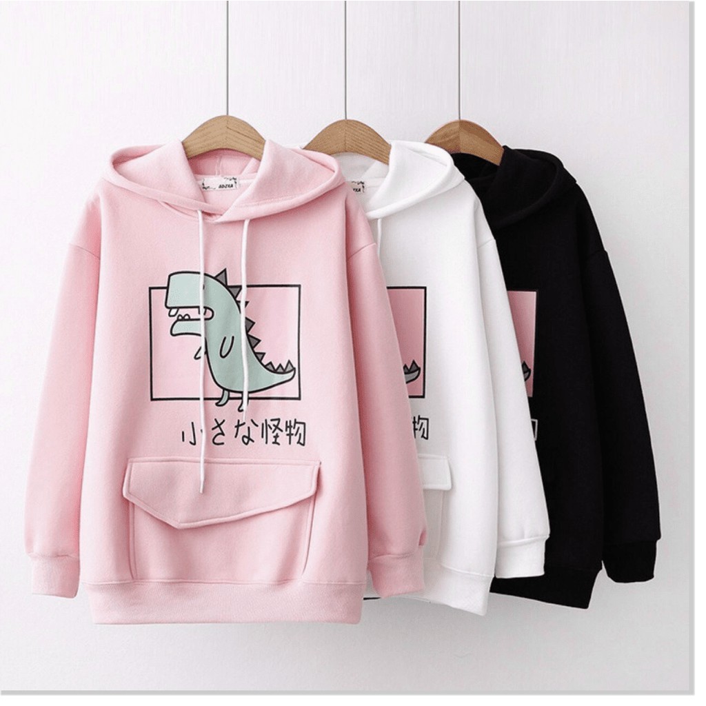 ÁO HOODIE NỮ UNISEX TÚI LUỒN TAY VÀ TẠO HÌNH KHỦNG LONG TẠO THÊM PHẦN ĐÁNG YÊU | BigBuy360 - bigbuy360.vn