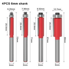 MŨI PHAY GỖ THẲNG NỀN CÓ BI  - MŨI SOI GỖ CAO CẤP CỐT 6.35MM