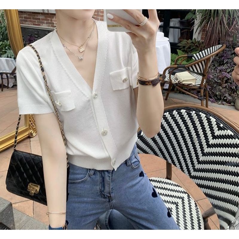 Áo len dệt kim mỏng mát cao cấp siêu chất cho bạn gái - màu trắng, hồng, vàng, xanh.