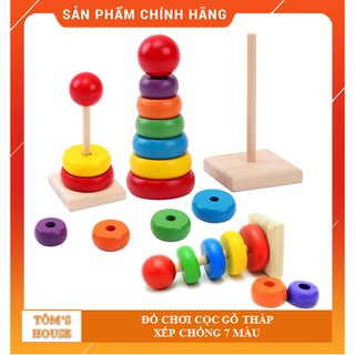 Đồ chơi tháp gỗ 7 sắc cầu vồng giúp bé nhận biết màu sắc