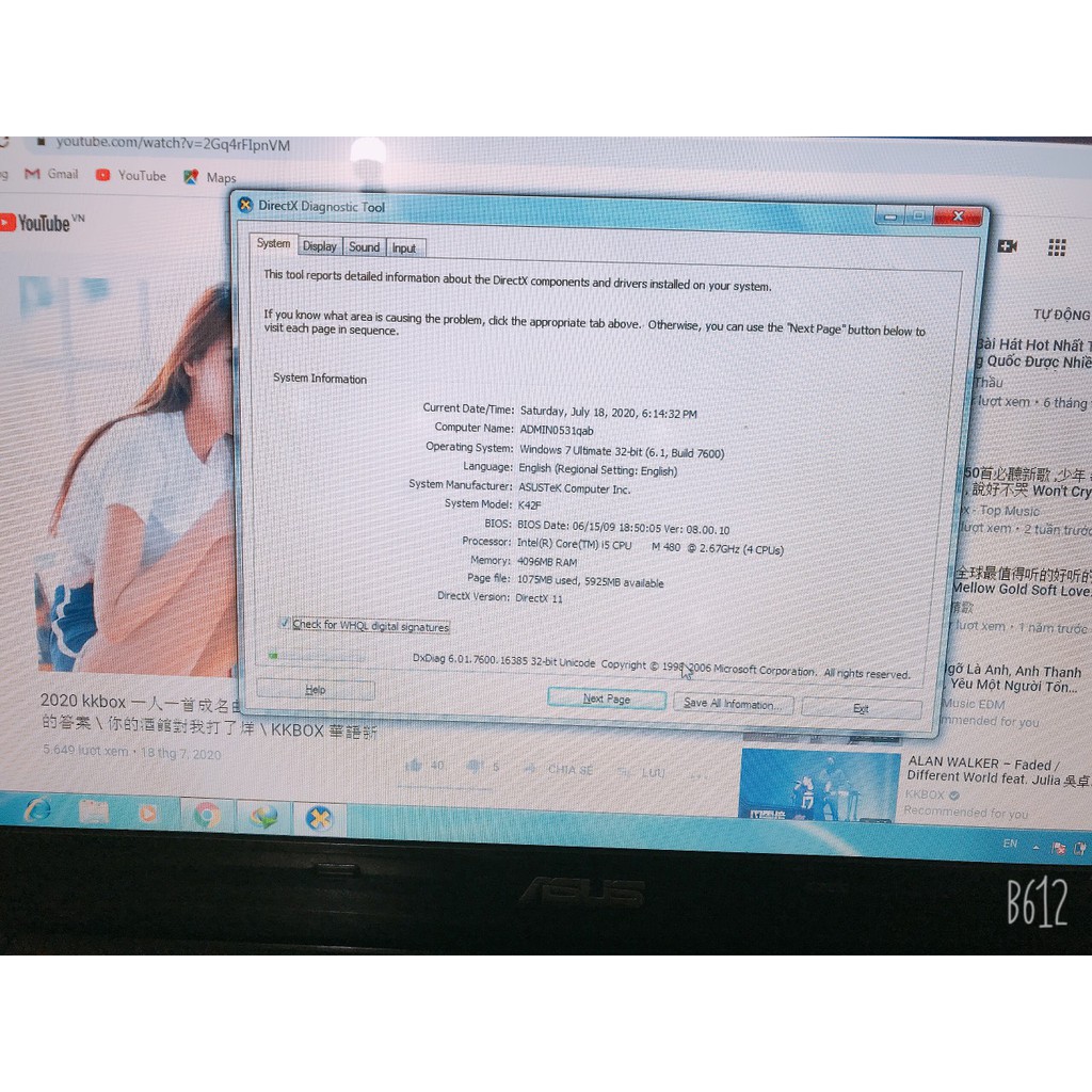 Laptop ASUS K42 i5 ram4gb hhd 320 giá rẻ
