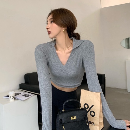 Áo dệt kim nữ tay dài cổ chữ V 4 màu | BigBuy360 - bigbuy360.vn