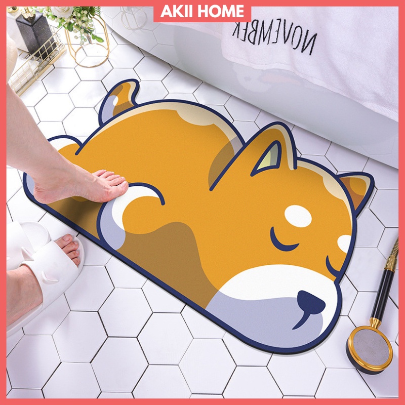 Thảm Chân Silicon Hình Thú 5D Siêu Thấm Nước, Mặt Đế Cao Su Chống Trơn Trượt Cao Cấp 40*60cm Akii Home T22