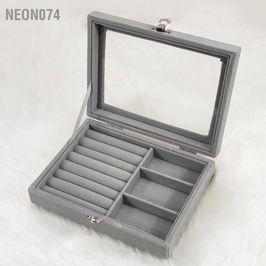 Hộp đựng trang sức bọc nhung có kính nhựa mika trong suốt - Có Khóa An Toàn Tiện Dụng neon074