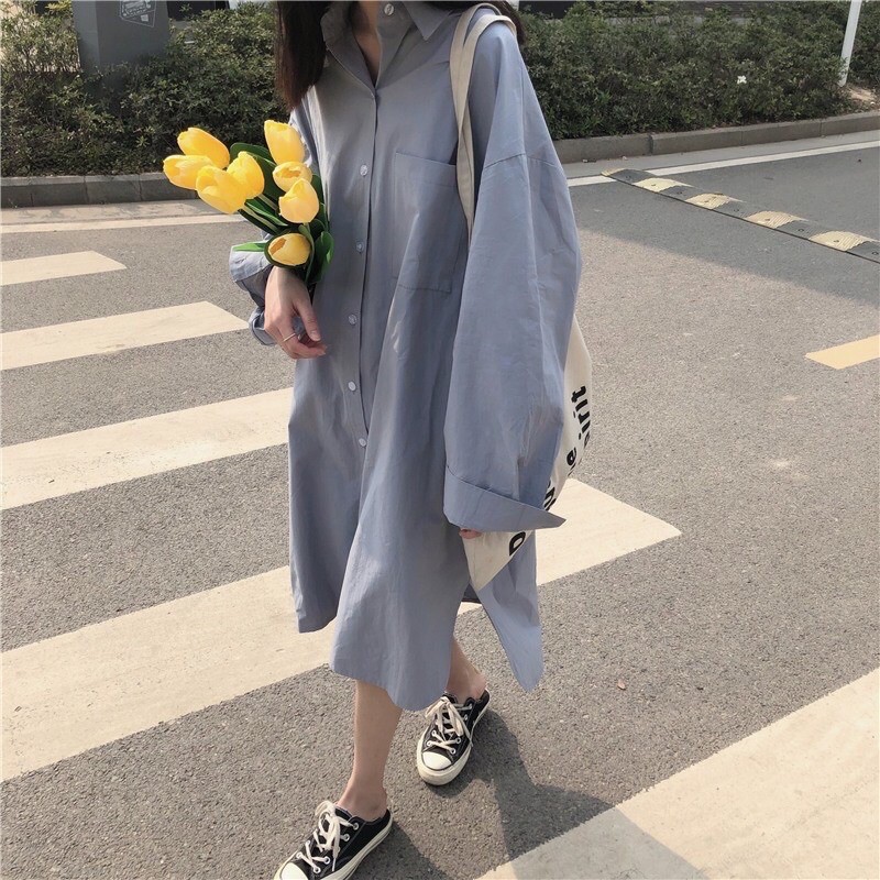 Đầm váy sơ mi dáng dài basic