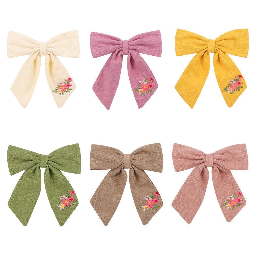 Kẹp Tóc Vải Lanh Cotton Hình Nơ Lớn Dễ Thương Thời Trang