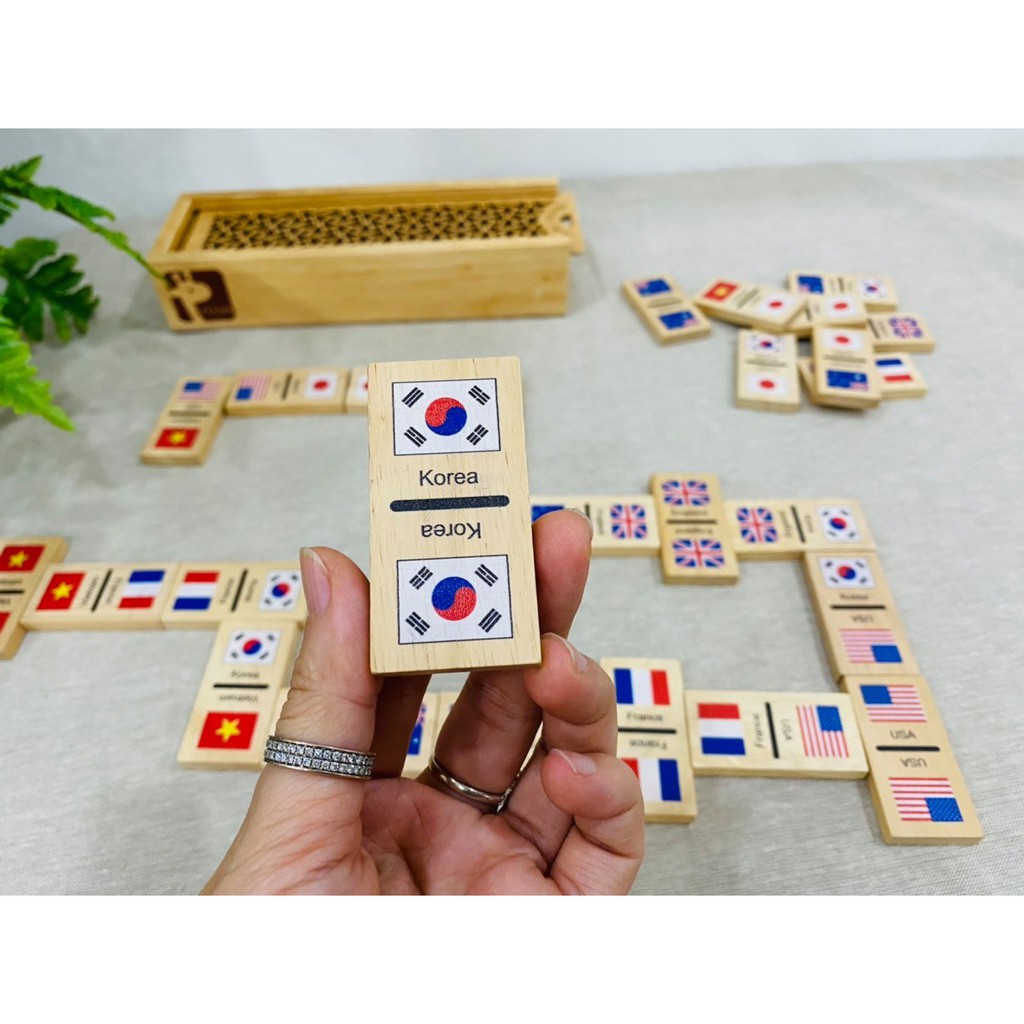 Domino Cờ Các Nước_Cờ Domino_Bộ cờ Domino gỗ_Đồ chơi gỗ, an toàn