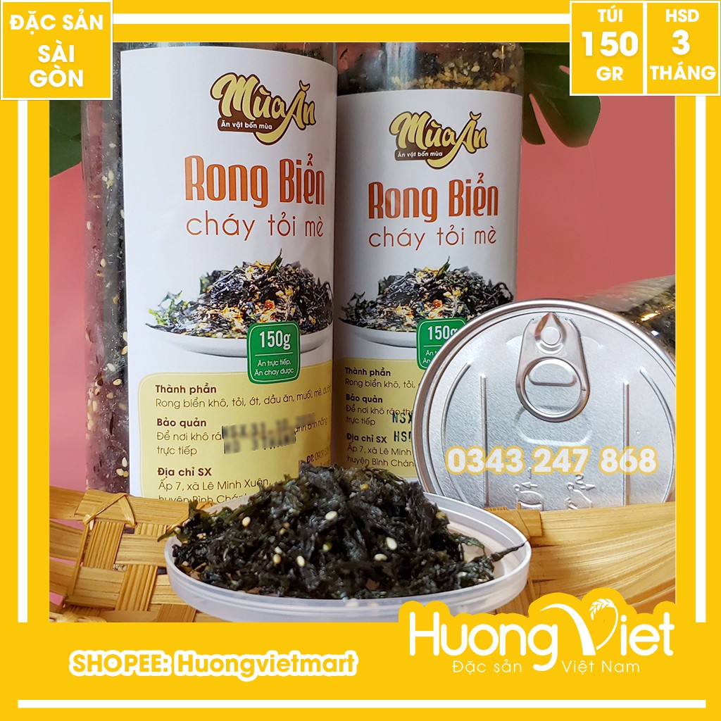 Rong biển cháy tỏi mè cao cấp giòn thơm đậm đà vị 150G, đồ ăn vặt Sài Gòn, đặc sản Sài Gòn