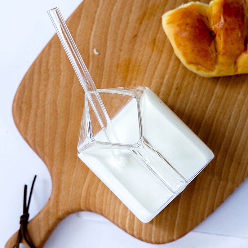 Cốc thủy tinh SWEEJAR thiết kế hình hộp sữa vuông sáng tạo chất liệu kháng nhiệt cao