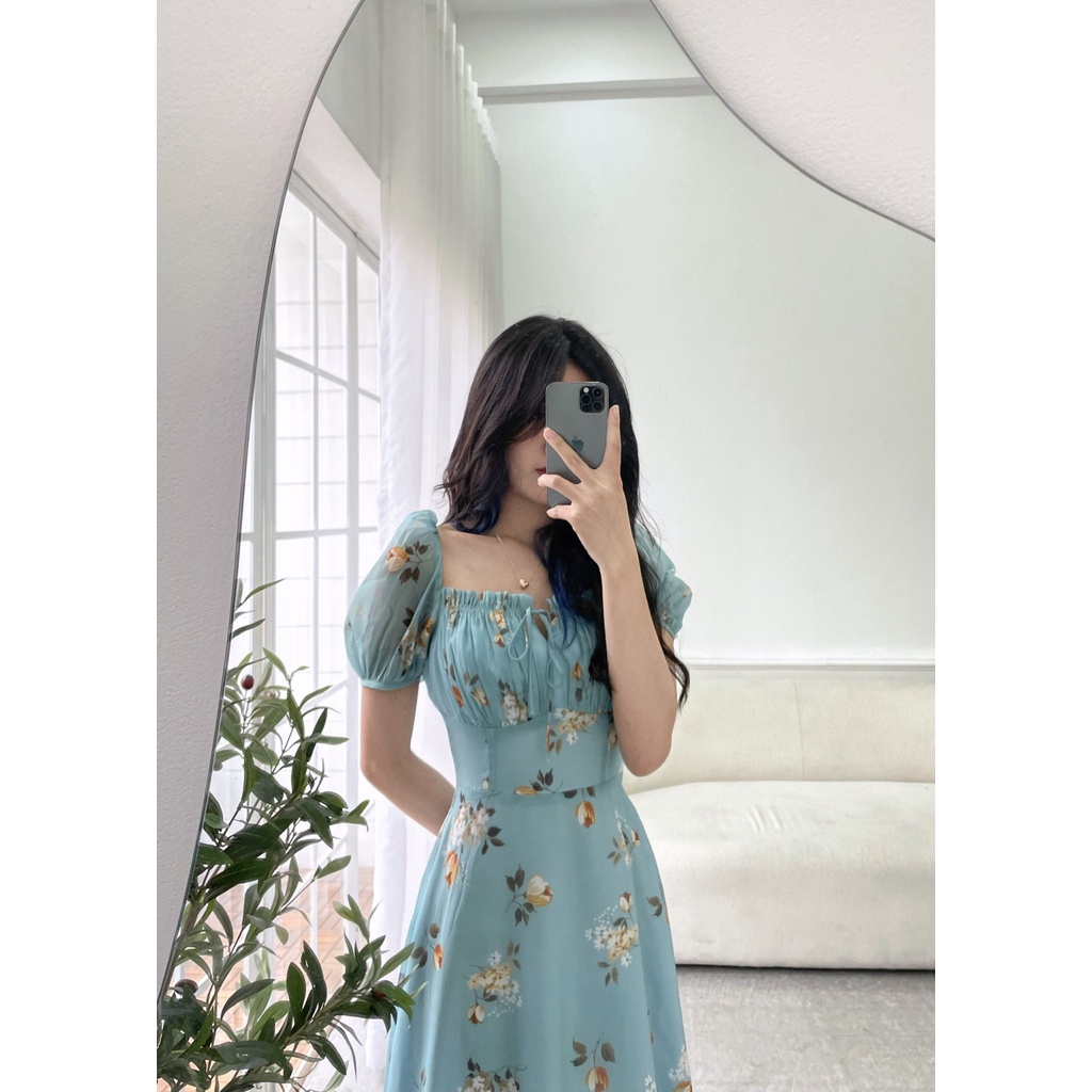 TIELA Đầm váy hoa xanh nhún ngực - Nene Dress | BigBuy360 - bigbuy360.vn