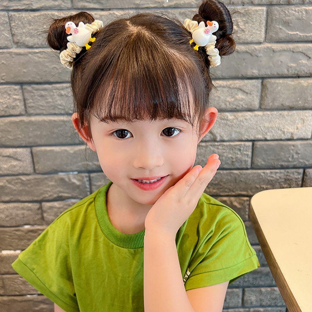 QQMALL Dây Buộc Tóc Vải Satin Resin In Hình Vịt Dễ Thương Phong Cách Hàn Quốc