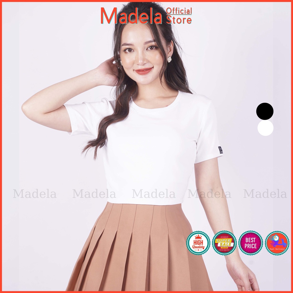 Áo croptop tay ngắn cổ tròn nữ ôm body Madela , Croptop Nữ cổ tròn trơn ngắn tay - ACTN03