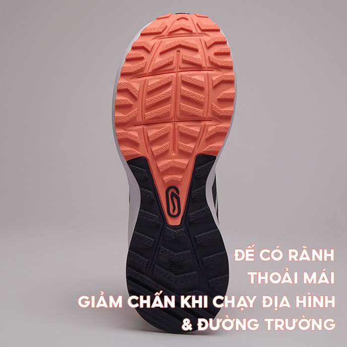 Giày chạy bộ thể thao nữ DECATHLON run active grip - xám/ san hô